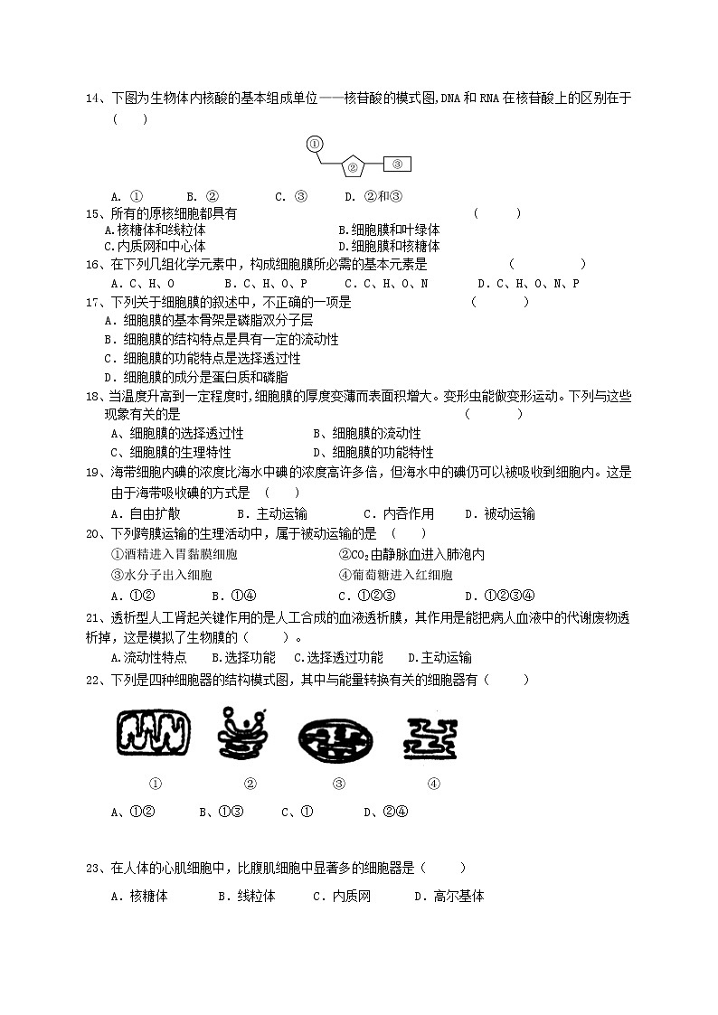 2021沭阳县潼阳中学高二上学期第一次月考生物试题缺答案02