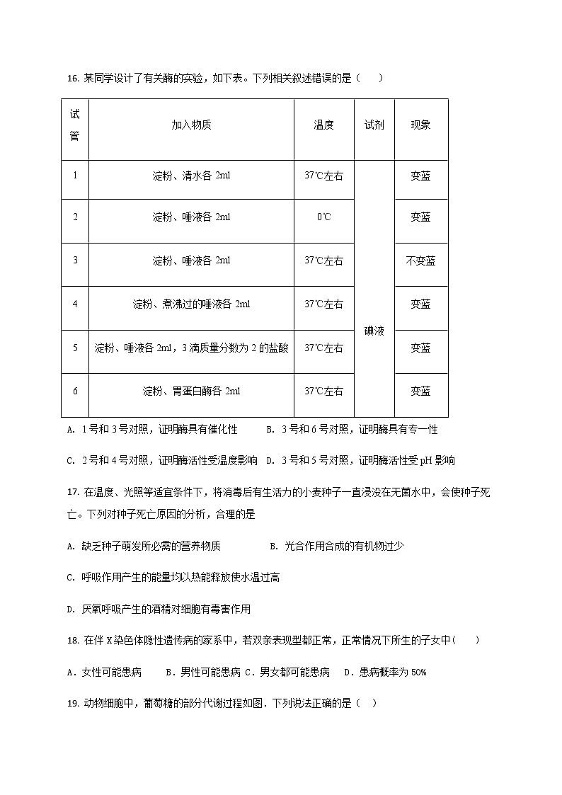2021杭州塘栖中学高二10月限时问卷生物试题含答案第3页
