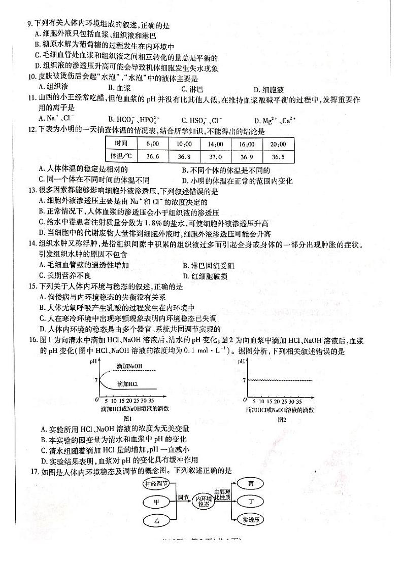 2021河南省重点高中高二阶段性测试（一）生物试卷扫描版含答案02