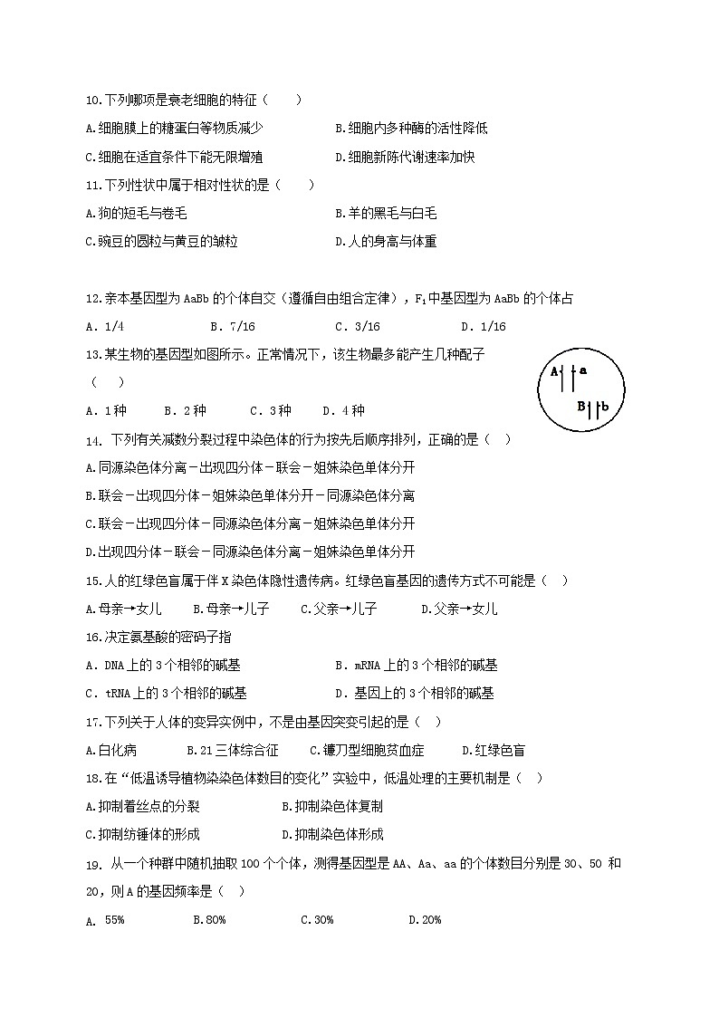 2020兰州一中高二下学期期末考试生物（文）试题含答案02