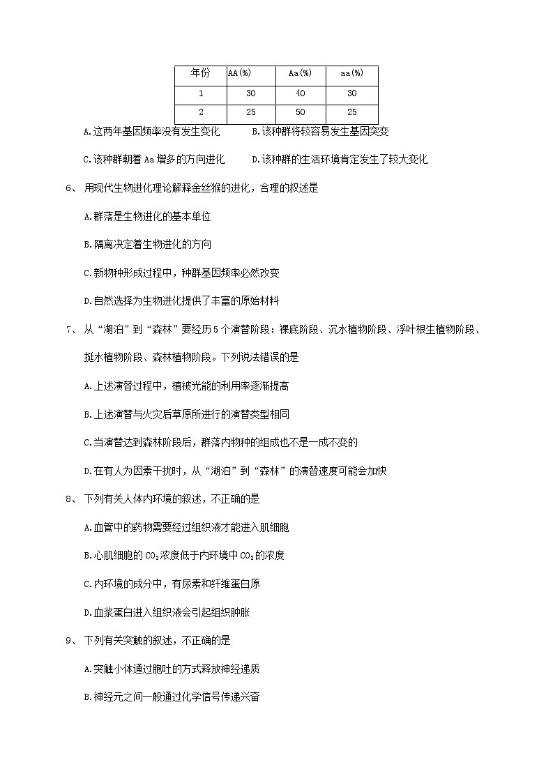 2020荆州高二下学期期末考试生物试题含答案第2页
