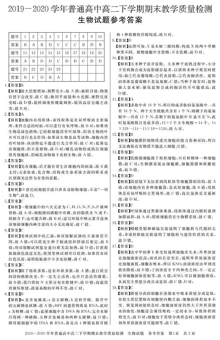 2020信阳高二下学期期末生物试题（可编辑）PDF版含答案01