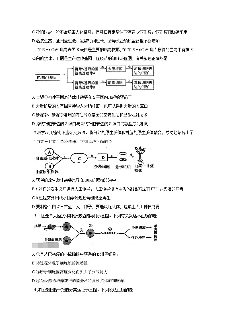 2020苏州高二下学期期中考试生物含答案第3页