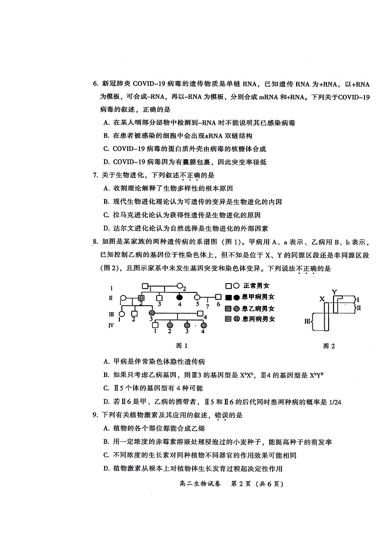 2020韶关高二下学期期末考试生物试题扫描版含答案02