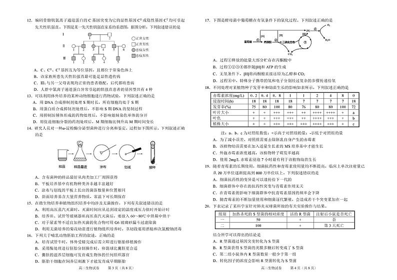 2020绍兴高二下学期期末调测生物试题（PDF可编辑版）PDF版含答案02