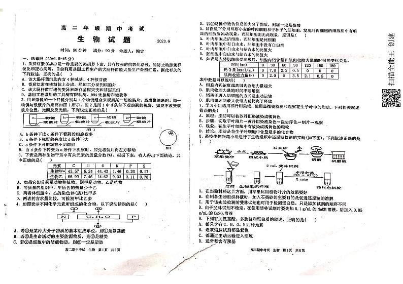 2020应县一中高二下学期期中考试生物试题扫描版含答案01