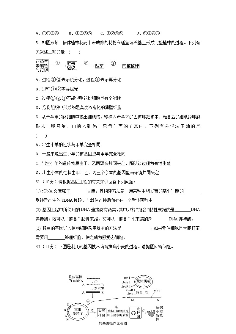 2020天等县高级中学高二下学期期中考试理科综合生物试题含答案02