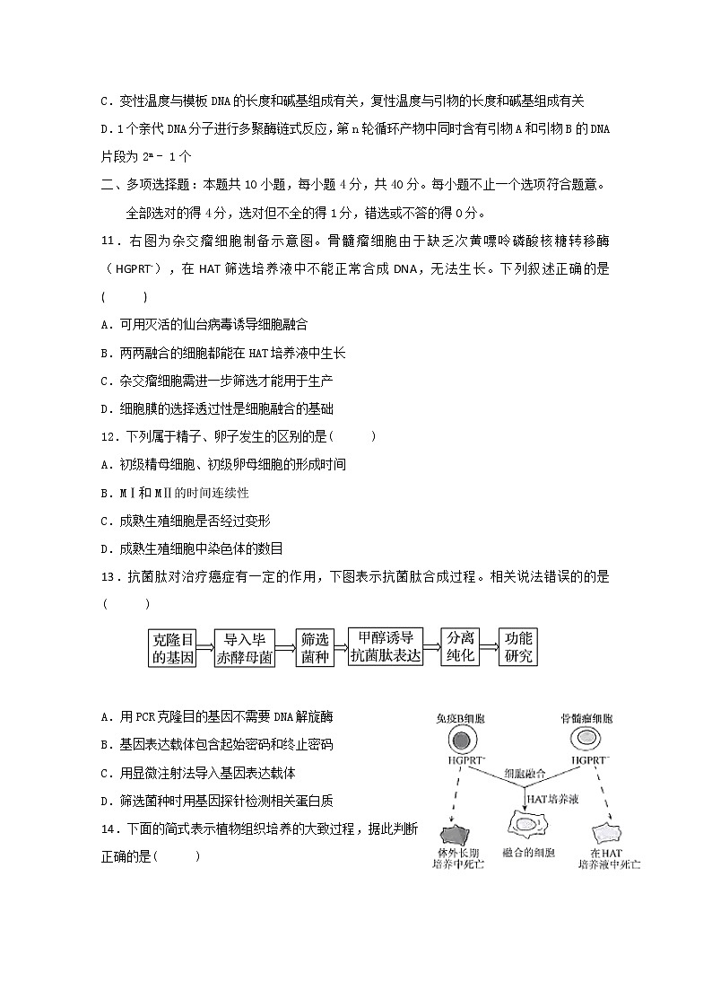 2020江苏省震泽中学高二下学期自主测试二生物试题含答案第3页
