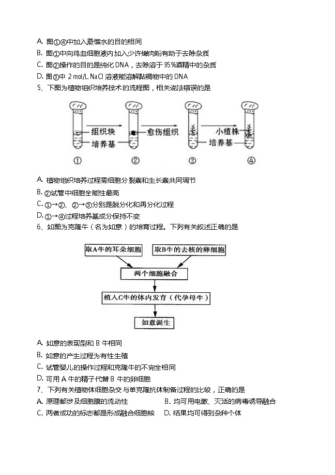 2020江苏省马坝高级中学高二下学期期中考试生物试题含答案02