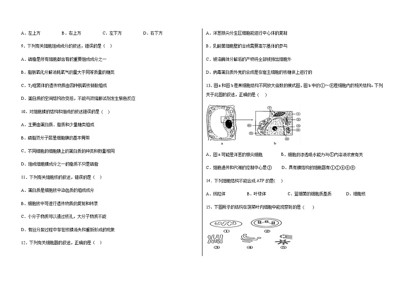 2020淄博淄川中学高二下学期期中考试生物试题含答案02
