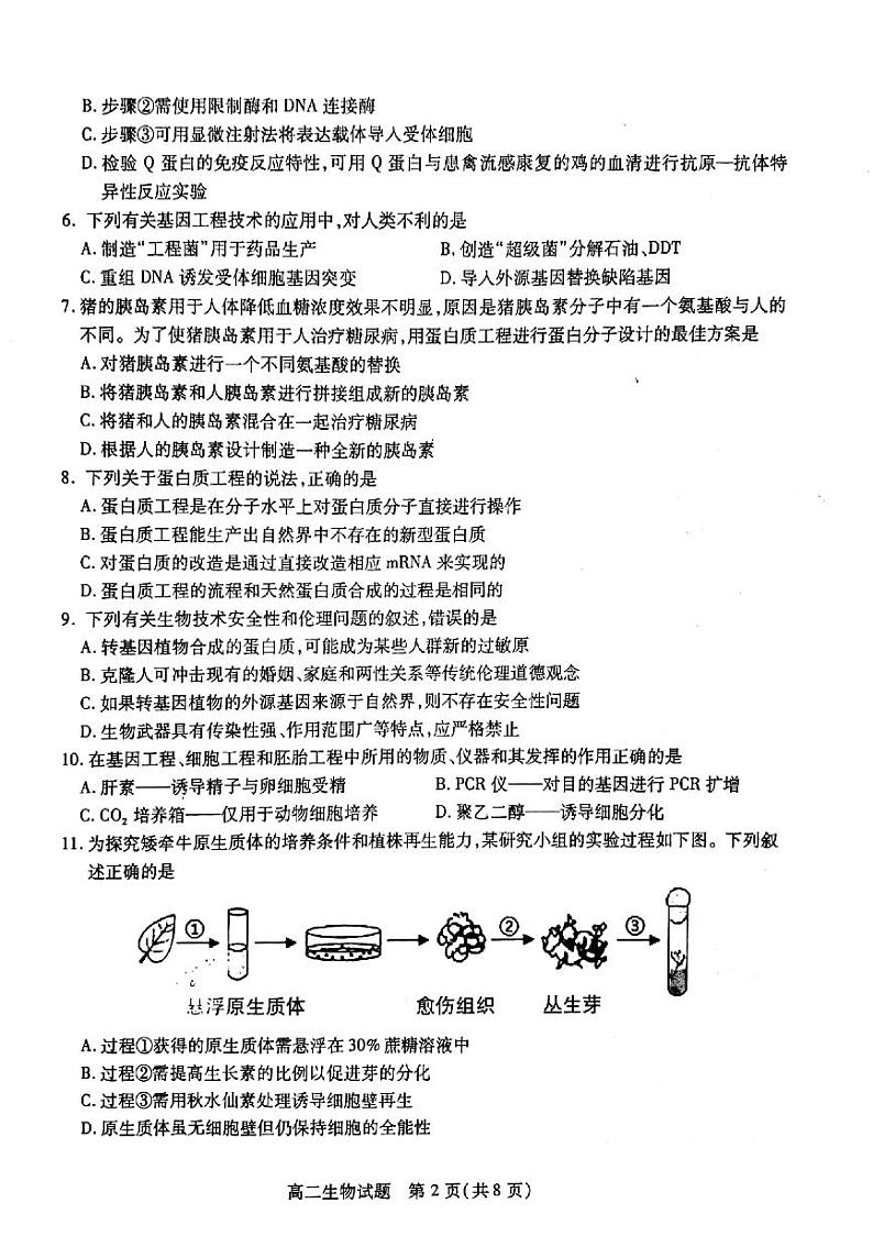 江苏省徐州市2019-2020学年高二下学期期中抽测生物试题（扫描版）第2页
