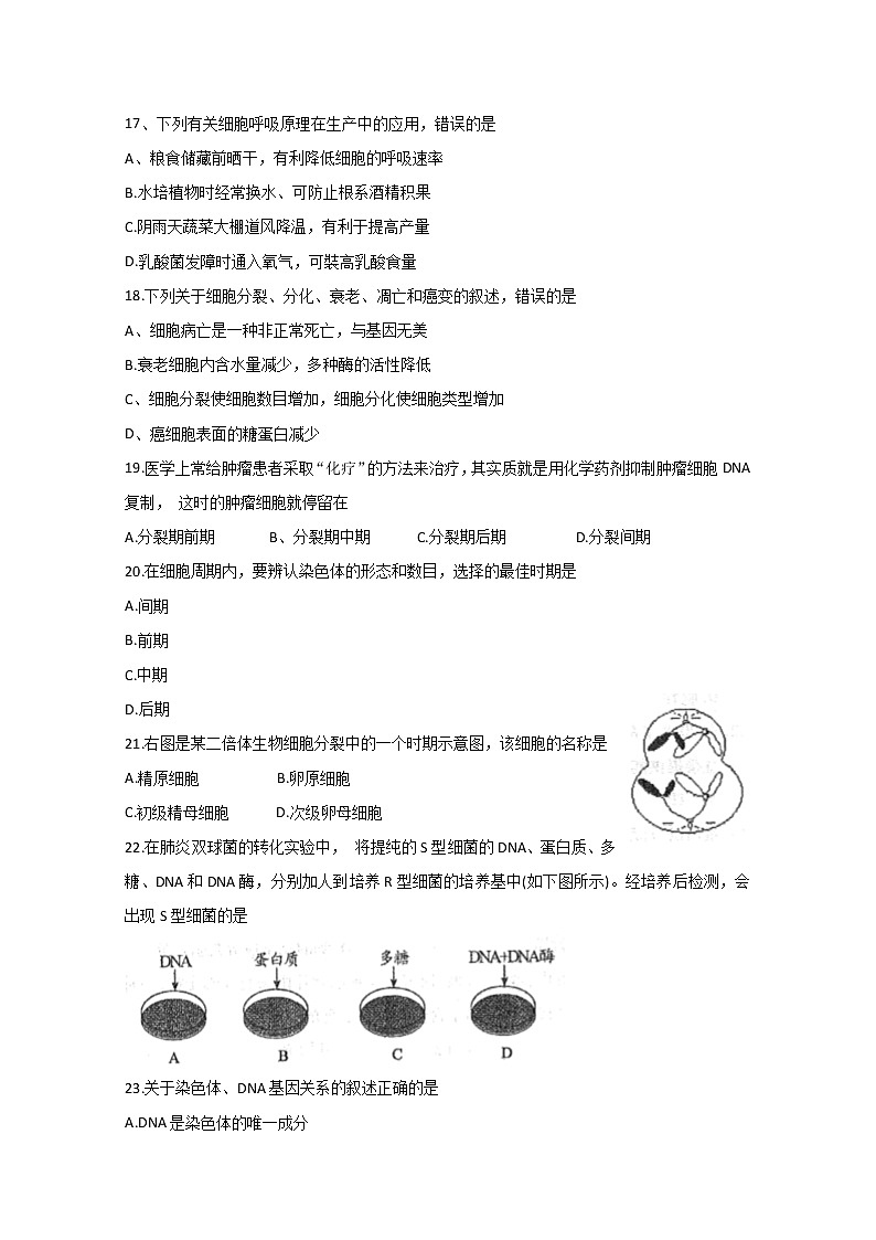 2020徐州高二上学期合格考学情调研生物试题含答案03