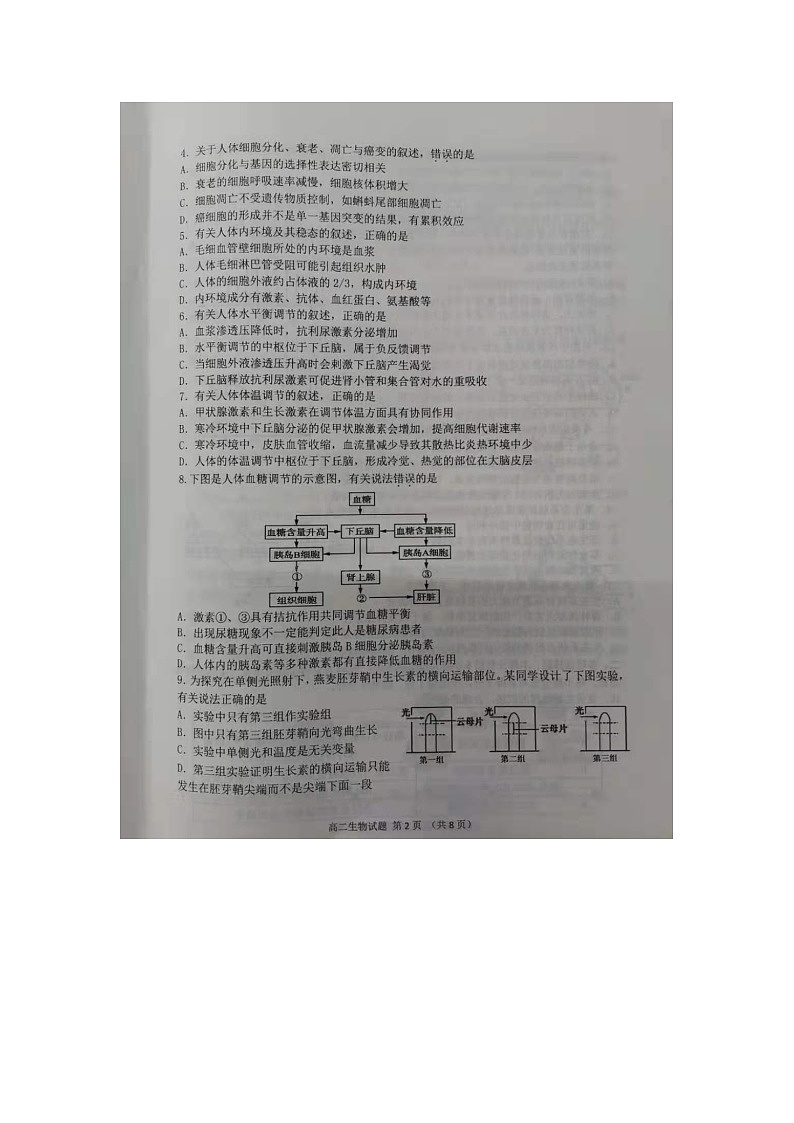 2020连云港高二上学期期末生物试题扫描版含答案第2页