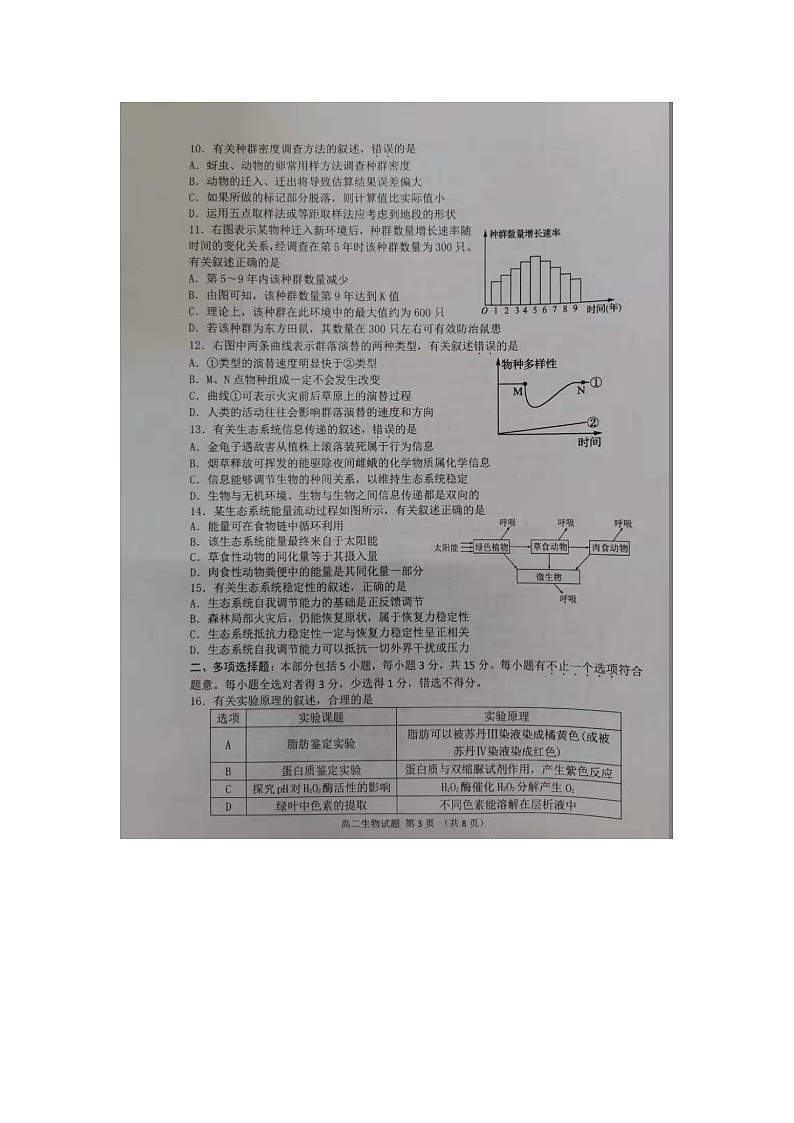 2020连云港高二上学期期末生物试题扫描版含答案第3页