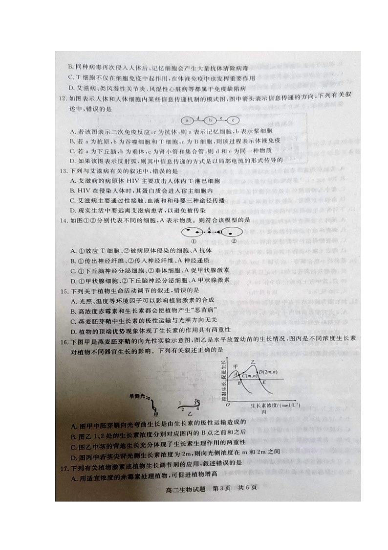 2020黄石高二上学期期末考试生物试题扫描版含答案03