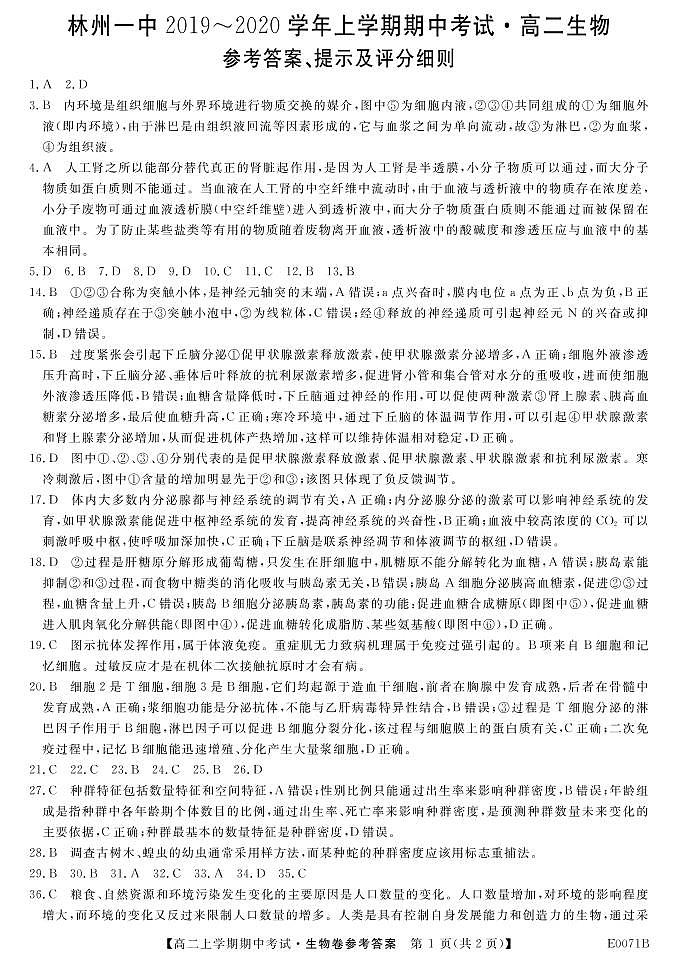 2020林州一中高二上学期期中考试生物试题PDF版含答案01