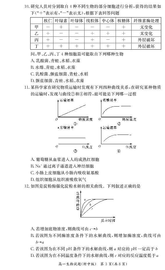 湖南师范大学附属中学2020-2021学年高一下学期入学自主检测生物试题第3页