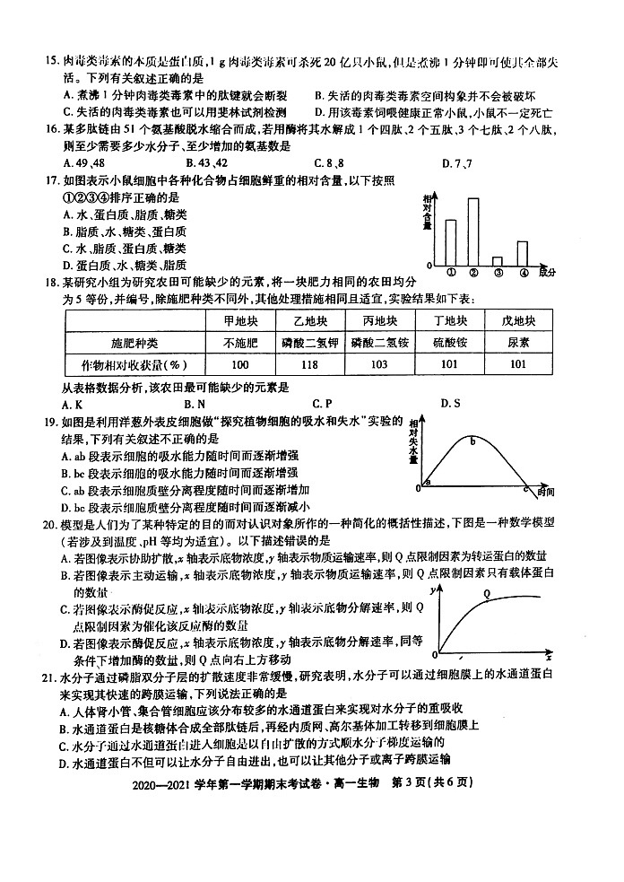 2021池州度（上）高一年级期末考试生物PDF版含答案03