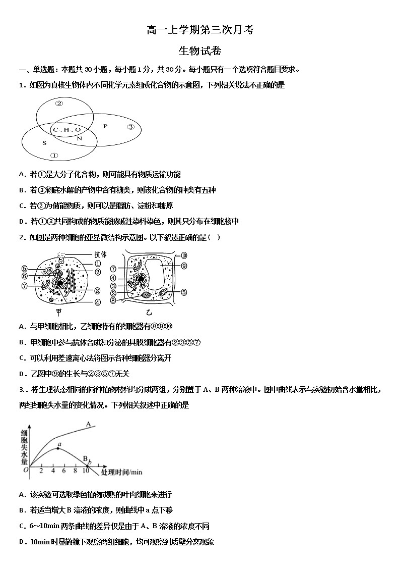 2021邢台巨鹿中学高一上学期第三次月考生物试卷含答案01