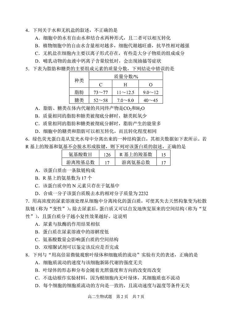 2021日照五莲县高一上学期期中考试生物试题（可编辑）PDF版含答案02