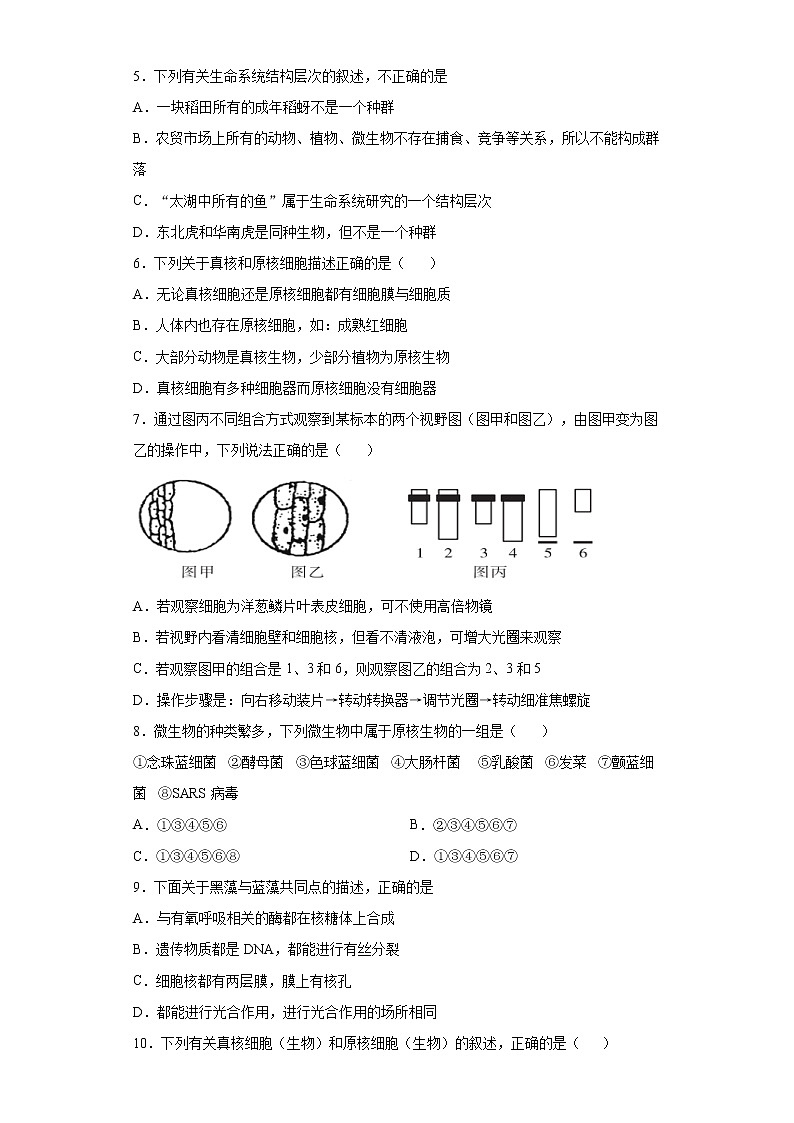2021亳州第三十二中学高一上学期第一次月考生物试卷含答案第2页