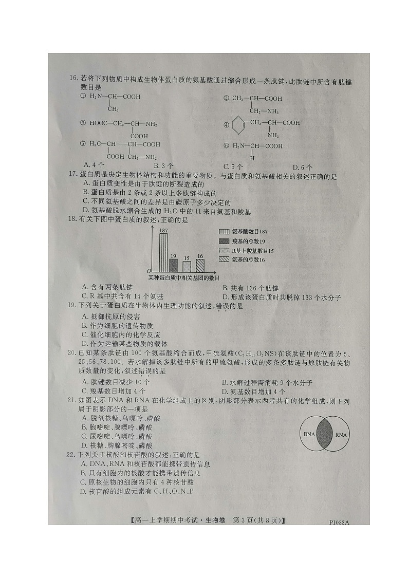 2021朝阳建平县实验中学高一上学期期中考试生物试题扫描版含答案03