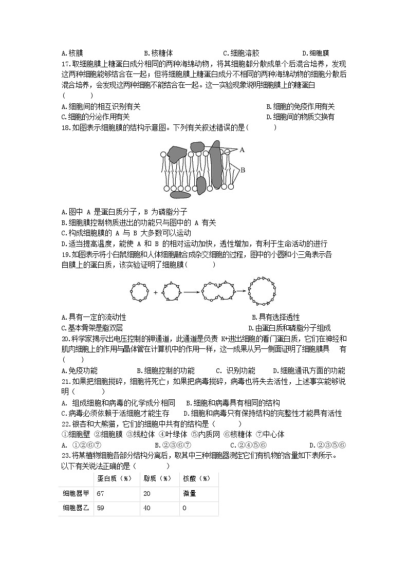 浙江省上外附属宏达高级中学2020-2021学年高一10月月考生物试题第3页