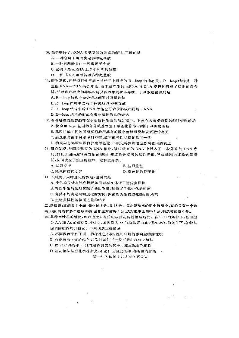 2020聊城高一下学期期末考试生物试题扫描版含答案03