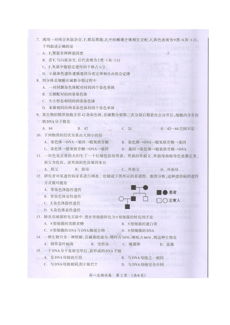 2020桂林高一下学期期末生物试卷图片版含答案02