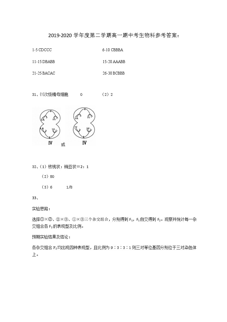 2020汕头金山中学高一下学期期中考试生物含答案01
