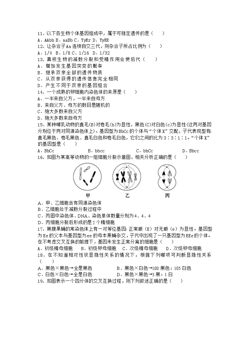 2020合肥庐江三中高一下学期月考（一）生物试题含答案02