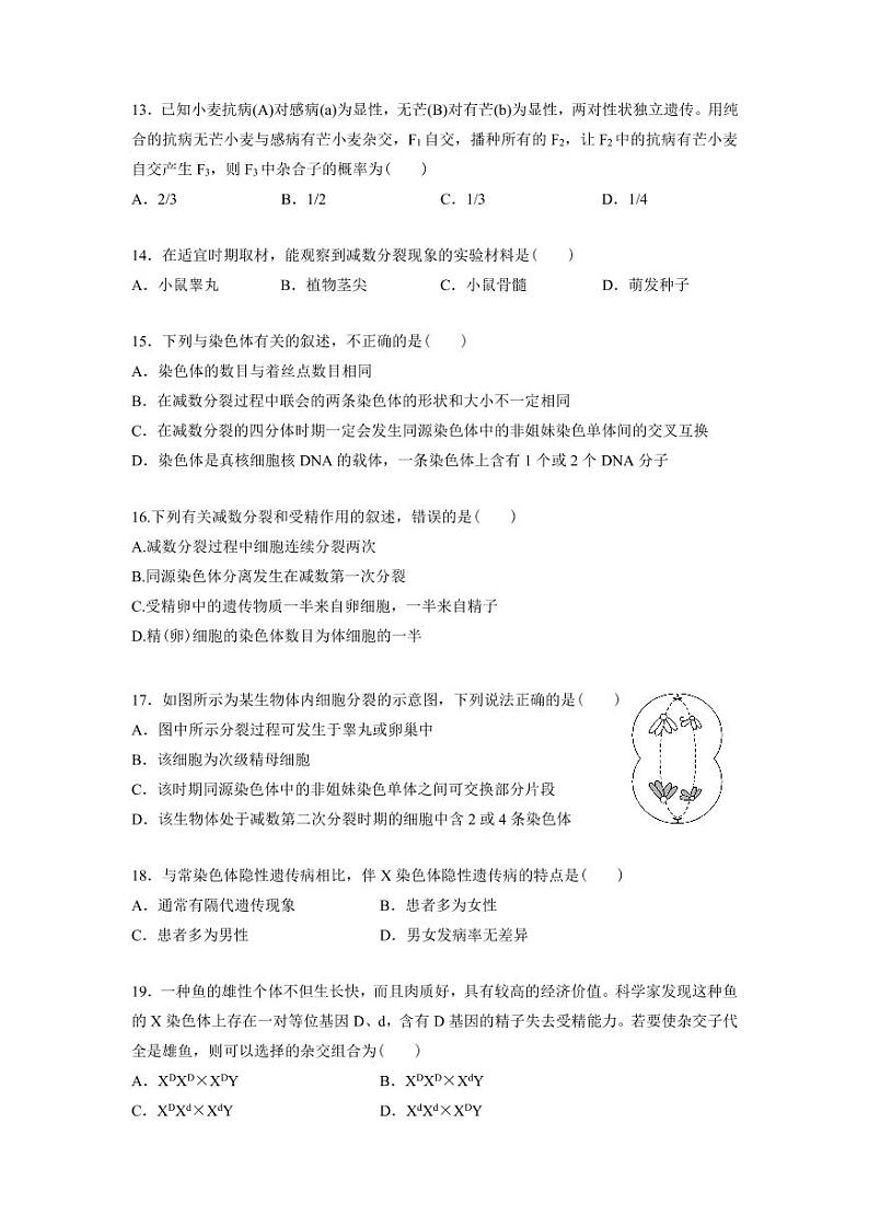 2020武汉第三十九中学高一下学期线上期中考试生物试题PDF版缺答案03