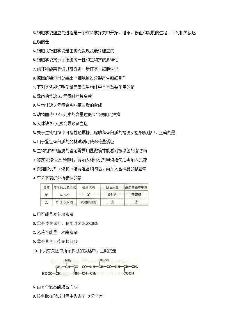 2020定州高一上学期期中考试生物含答案byfeng第2页