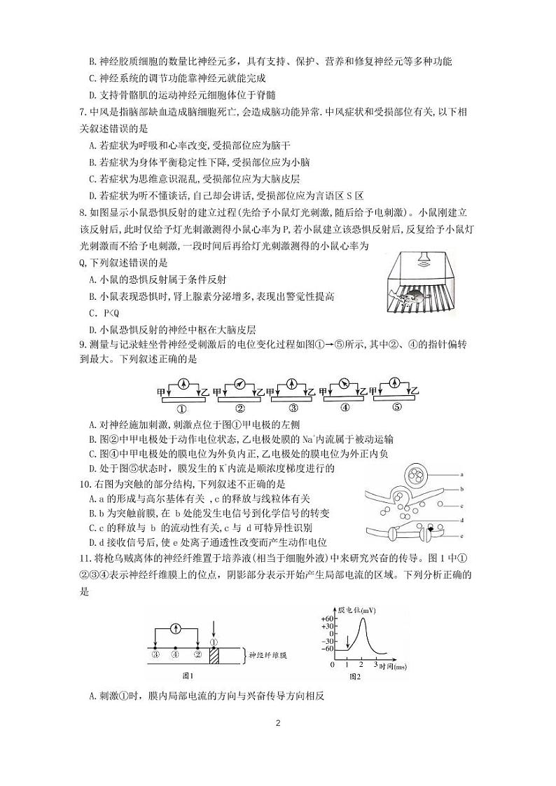 山东省山东师范大学附属中学2022-2023学年高二上学期第一次月考生物试卷PDF版含答案第2页