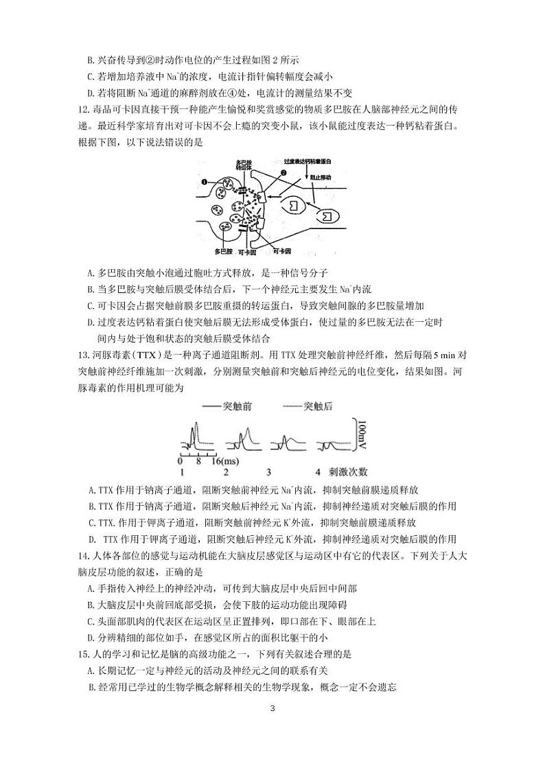 山东省山东师范大学附属中学2022-2023学年高二上学期第一次月考生物试卷PDF版含答案第3页