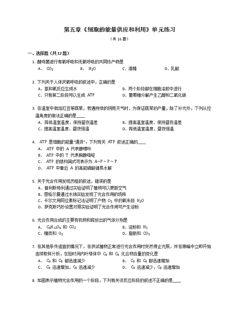 第五章《细胞的能量供应和利用》单元练习第1页