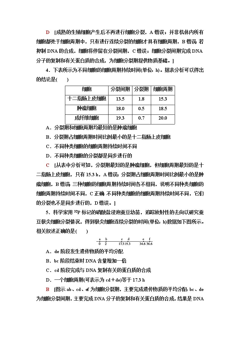 人教版高中生物必修1课后素养落实23细胞周期和高等植物细胞的有丝分裂含答案 试卷02
