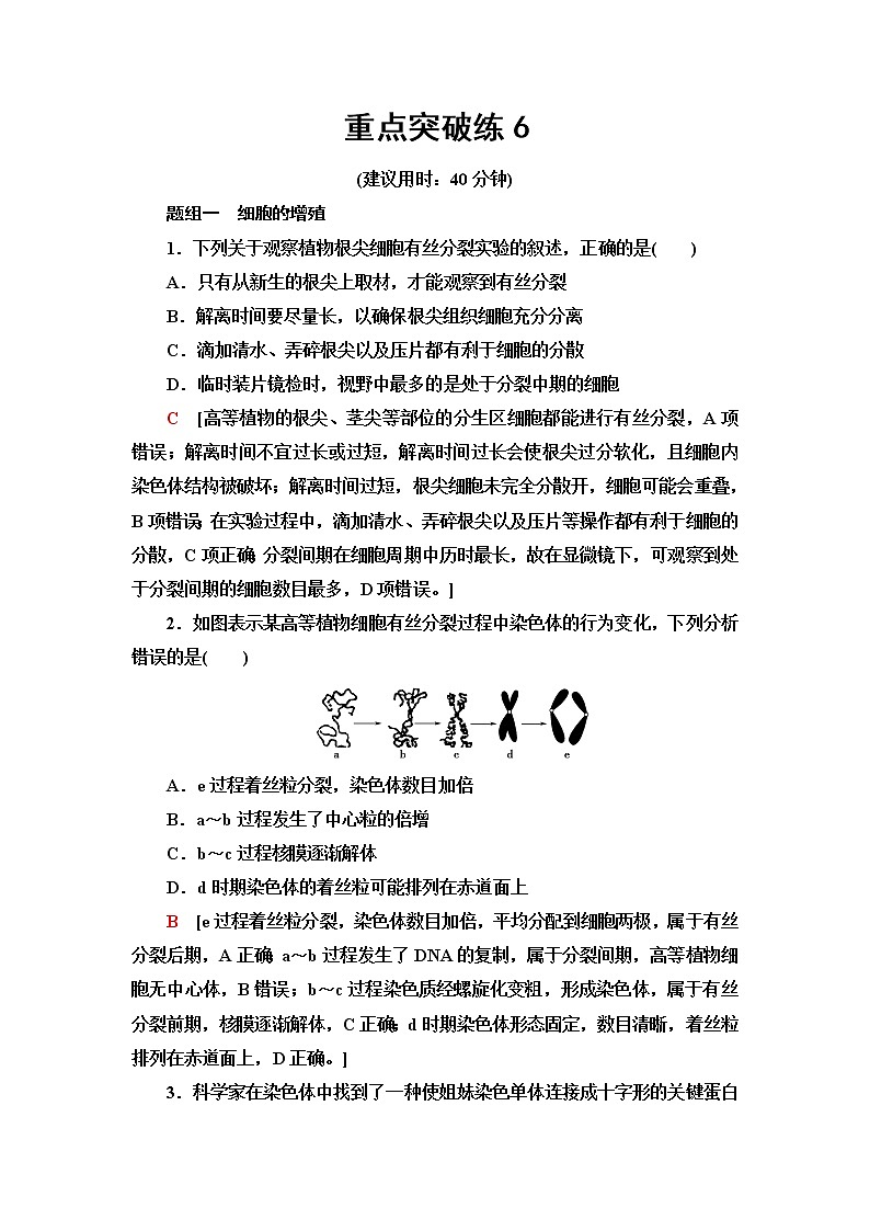 苏教版高中生物必修1重点突破练6含答案第1页