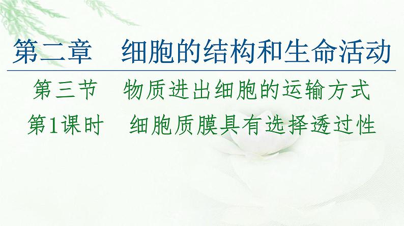 苏教版高中生物必修1第2章第3节第1课时细胞质膜具有选择透过性课件01