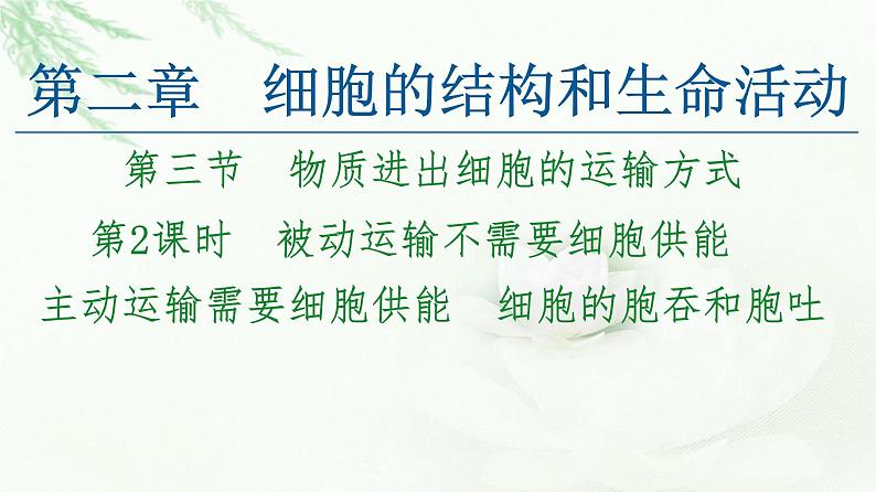 苏教版高中生物必修1第2章第3节第2课时被动运输不需要细胞供能主动运输需要细胞供能细胞的胞吞和胞吐课件第1页