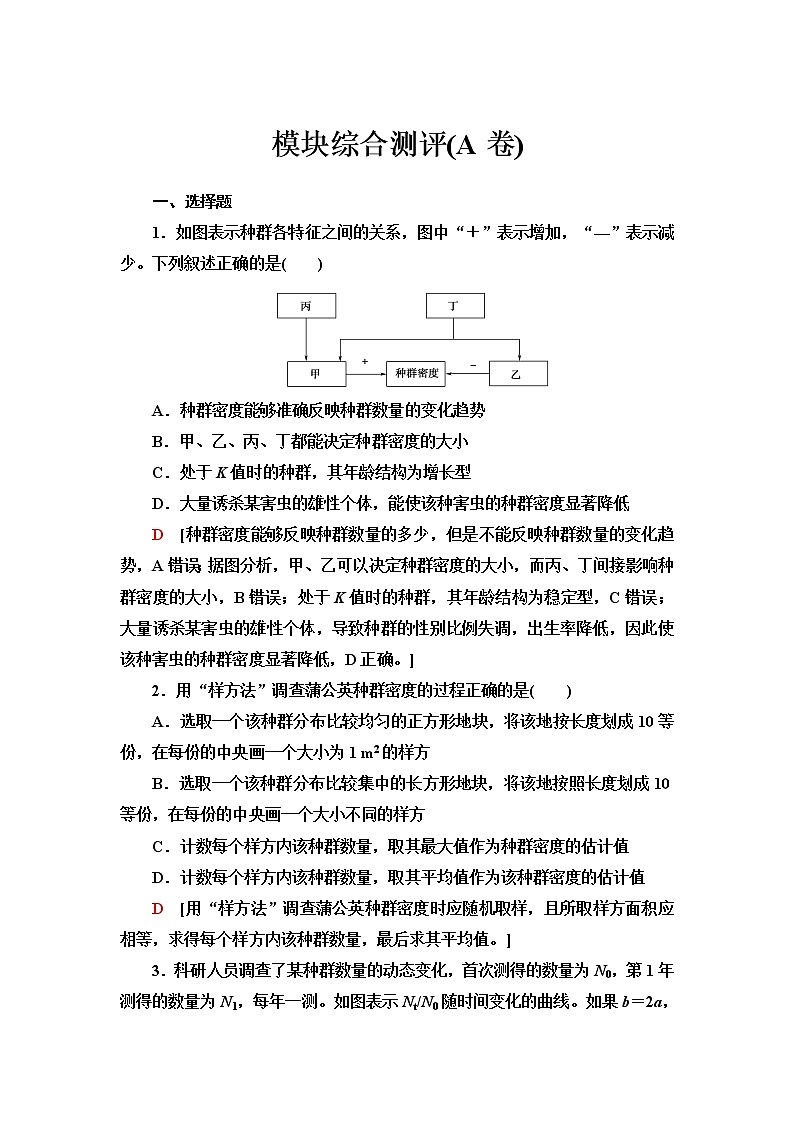 人教版高中生物选择性必修2模块综合测评(A卷)含答案第1页