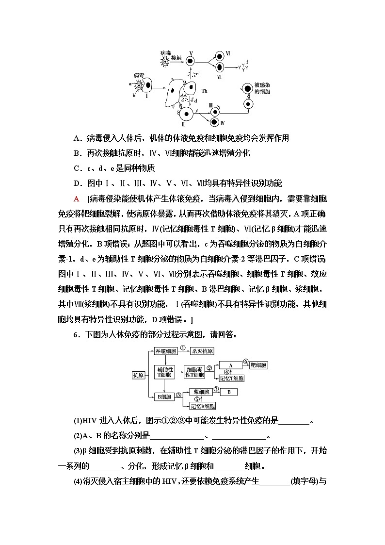 浙科版高中生物选择性必修1课后素养落实11人体通过特异性免疫对抗病原体含答案 试卷03