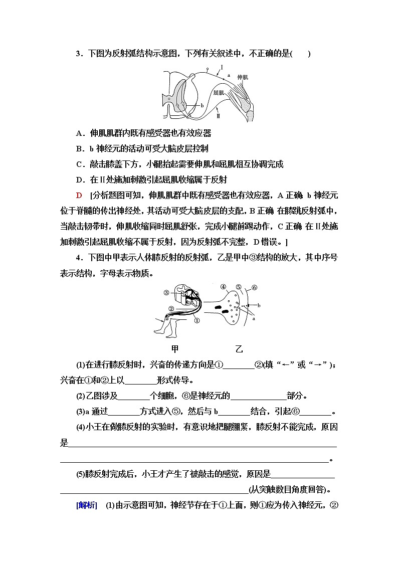 浙科版高中生物选择性必修1课后素养落实5人体通过神经调节对刺激做出反应含答案第2页