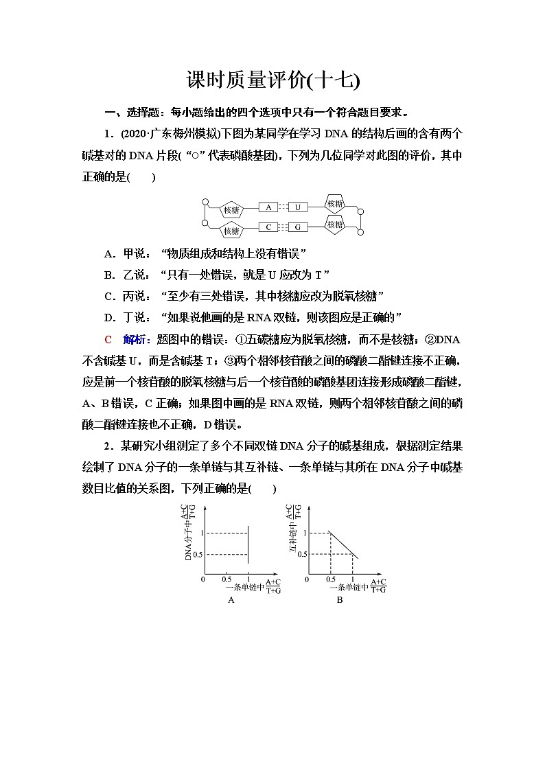 人教版高考生物一轮总复习课时质量评价17DNA的结构、复制和基因的本质含答案 试卷01