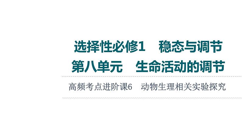 人教版高考生物一轮总复习选择性必修1第8单元高频考点进阶课6动物生理相关实验探究课件第1页