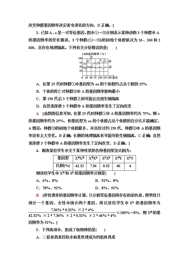 人教版高中生物必修2重点突破练6现代生物进化理论含答案第2页