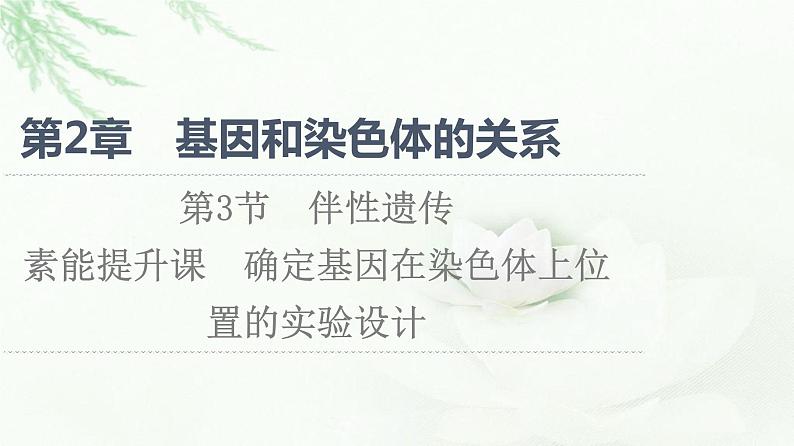 人教版高中生物必修2第2章第3节素能提升课确定基因在染色体上位置的实验设计课件01