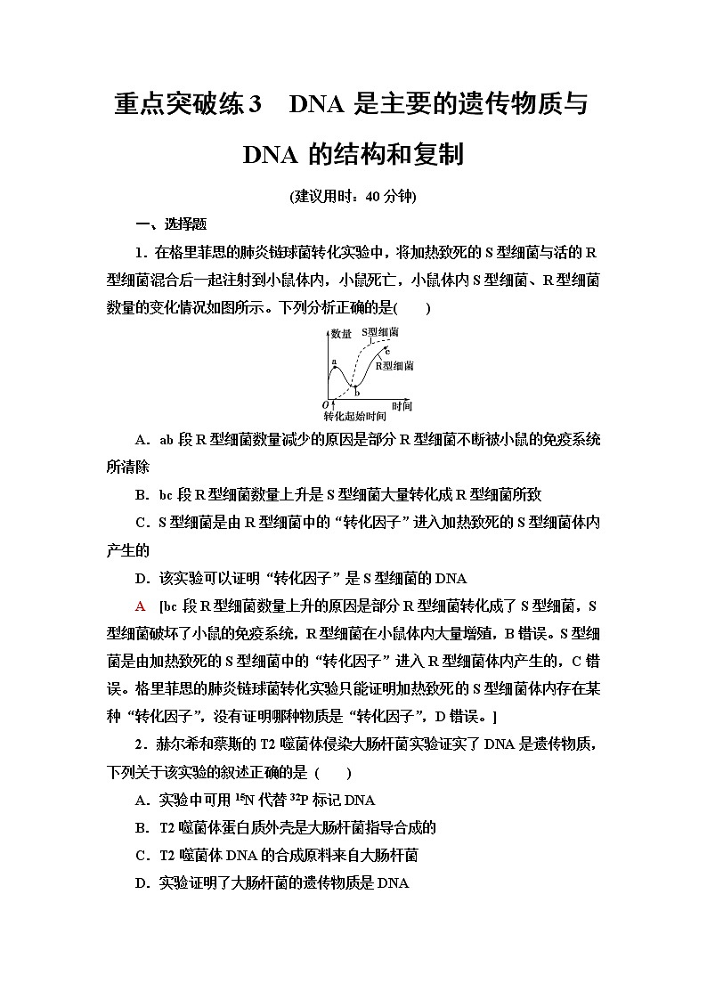 人教版高中生物必修2重点突破练3DNA是主要的遗传物质与DNA的结构和复制含答案01