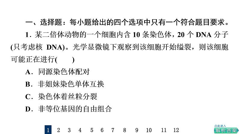 人教版高考生物一轮总复习课时质量评价11减数分裂和受精作用课件02