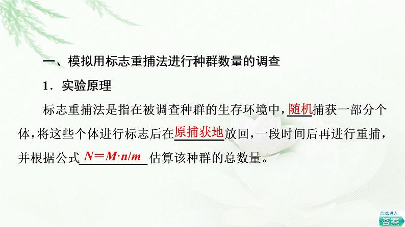 浙科版高中生物选择性必修2第1章探究实践模拟用标志重捕法进行种群数量的调查用样方法调查某草地中双子叶植物的种群密度课件第3页